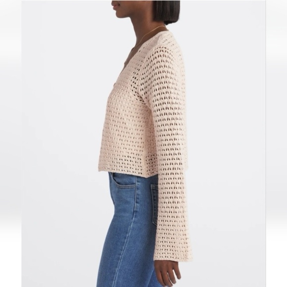 Love Ellie Lanora Long Sleeve Pointelle Cardigan/Shrug Beige Small